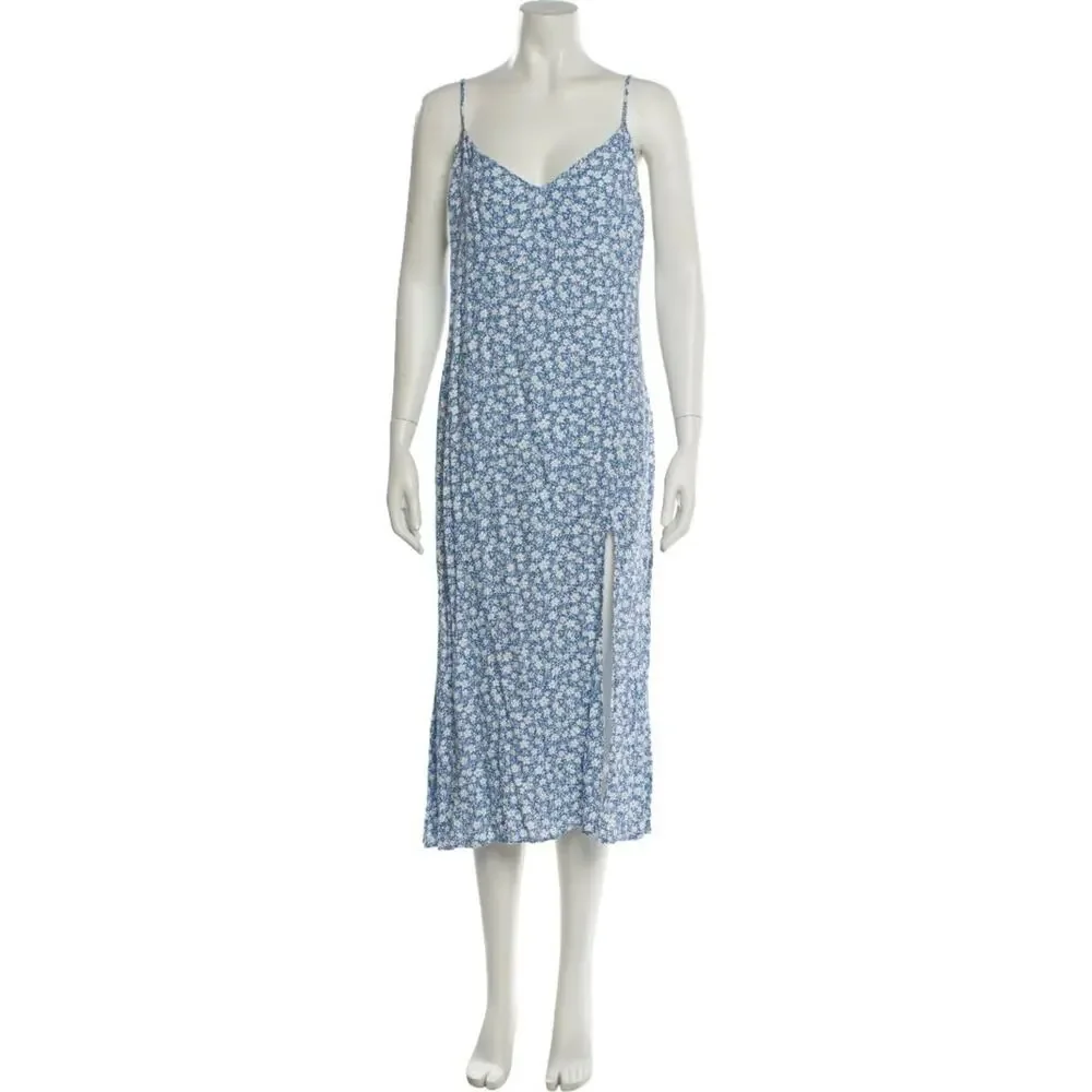 Reformation Blue White Ditsy Floral Spaghetti Strap Midi Dress - Size M - Picture 2 of 11